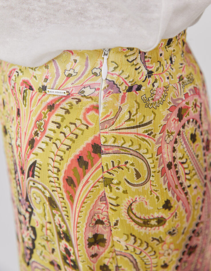 Women’s yellow paisley summer asymmetric midi skirt-3