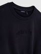 Girl's black studded sweatshirt with flocked slogan-3