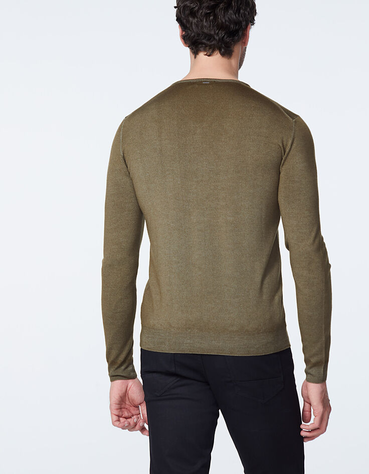 Men’s khaki wool V-neck sweater-3