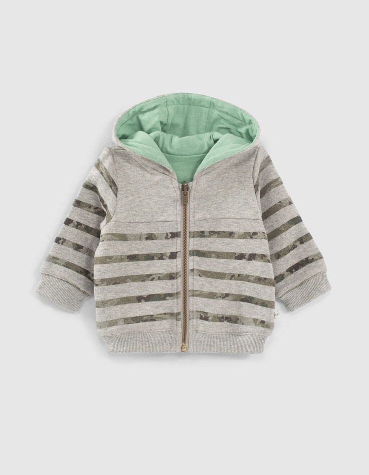 Omkeerbaar vest grijs en groen sweatstof babyjongens -2