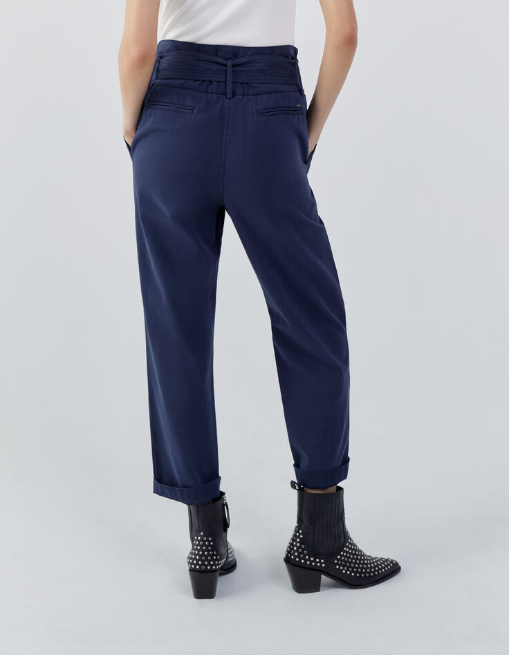 Marineblauwe brede broek met afneembare riem Dames-3
