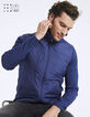 Men’s indigo mixed-fabric hooded jacket-cardigan -1