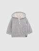 Baby Junge grau maxi bestickt pelzigen Sweatshirt-1