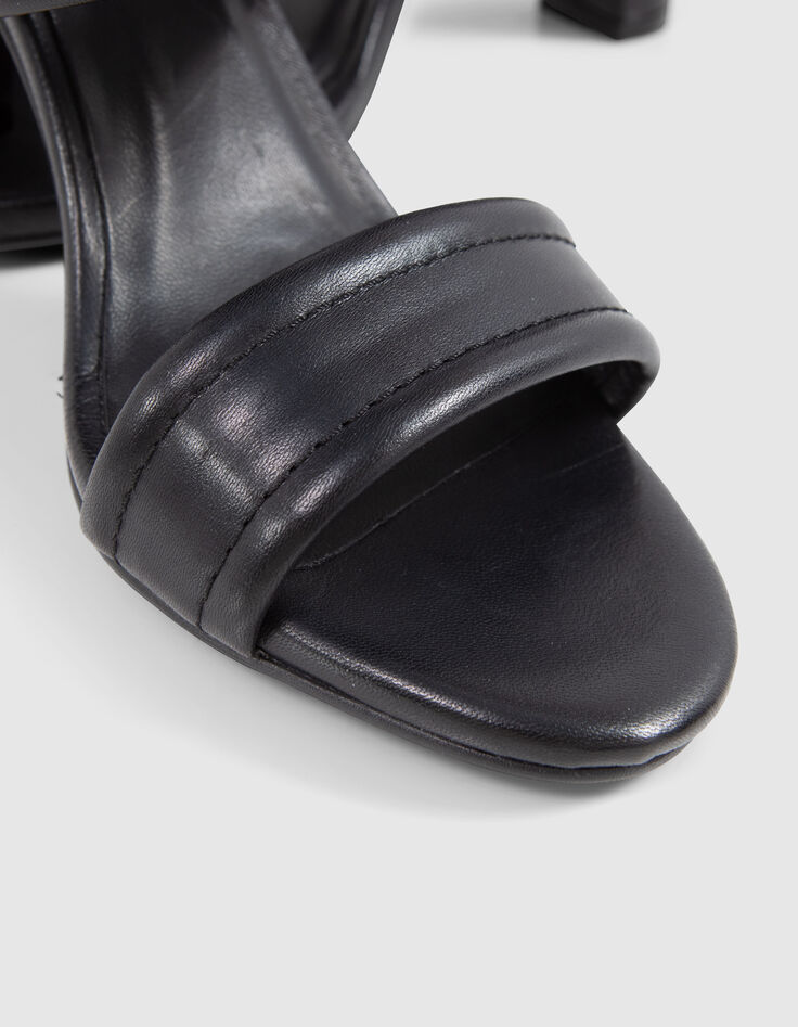Sandales à talon noires cuir zip talon Femme-4