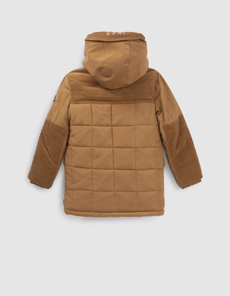 Boys’ camel nylon and corduroy fur-lined parka-3