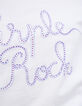 Tee-shirt blanc message et détails clous lilas Femme-4