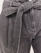 Grijze large jeans hoge taille cropped lengte dames-4