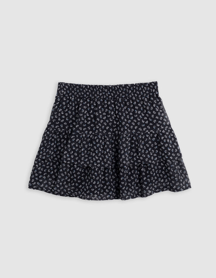 Girl's short black floral-print micro-pois skirt-4