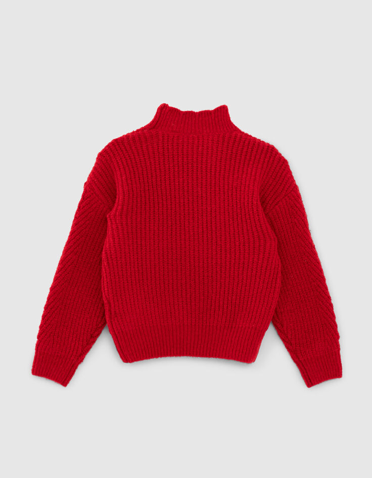 Pull rouge clair tricot avec volants fille-3