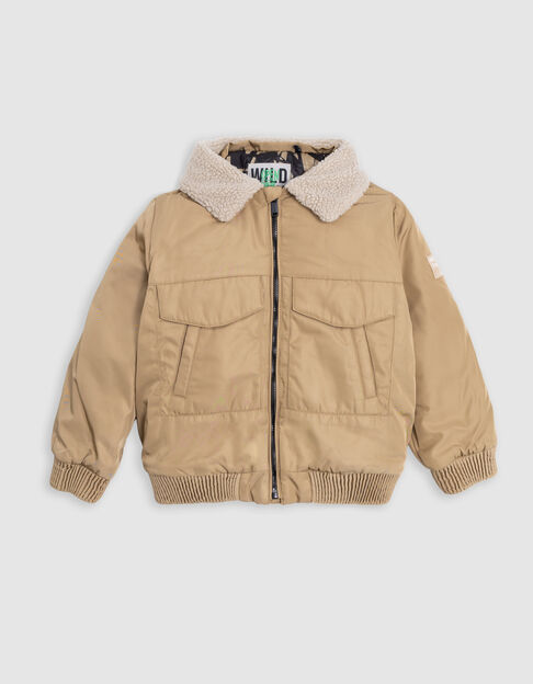 Camel bomber with fur collar and detachable hood for boys - IKKS