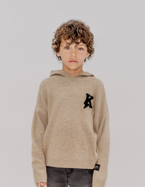 Boy's camel knit badge K embroidery bouclette sweater - IKKS