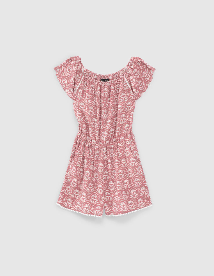 Girls’ rosewood batik print Ecovero® playsuit-1