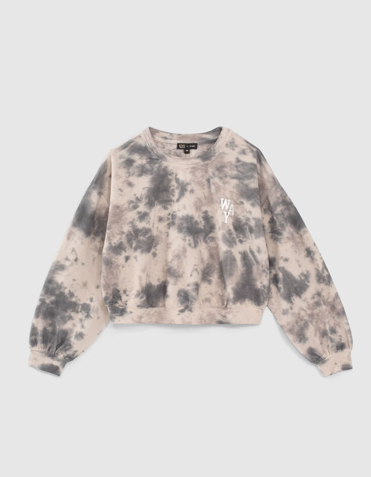 Sudadera cropped blanco y negro tie and dye niña-1