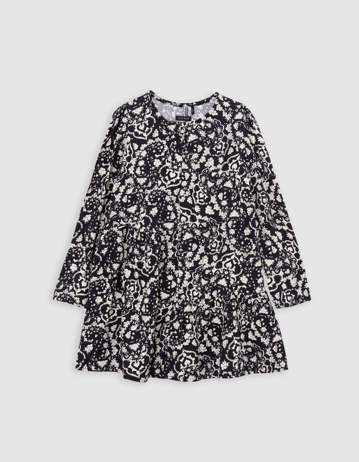 Robe 2-en-1 noire floral rock et gilet doudou fille-7