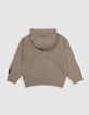 Boy's camel knit badge K embroidery bouclette sweater-4