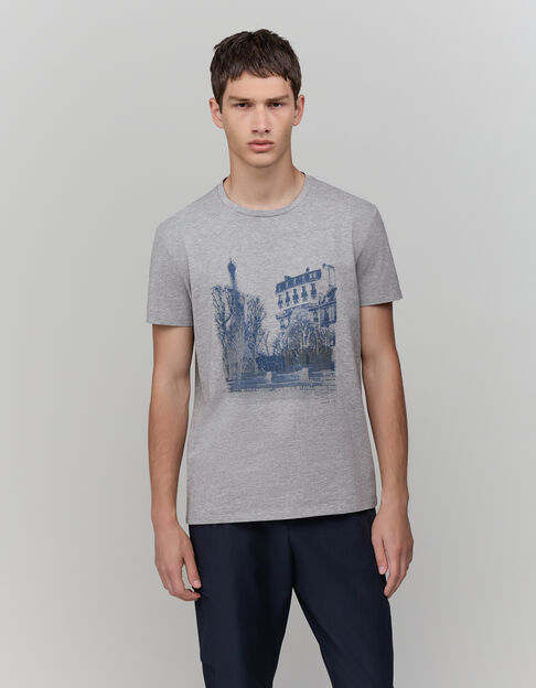 T-shirt gris coton bio visuel Paris Homme - IKKS