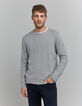 Men's fine-knit grey sweater with rolled edges-1