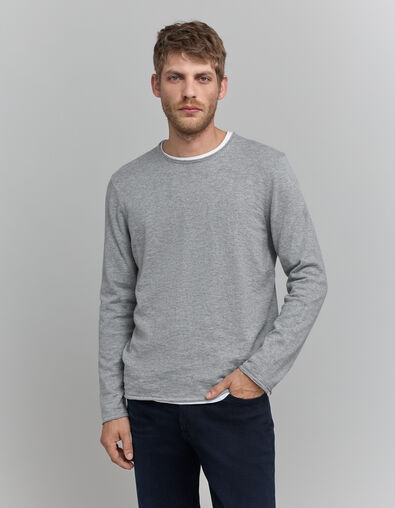 Pull gris tricot fin bords roulottés Homme - IKKS