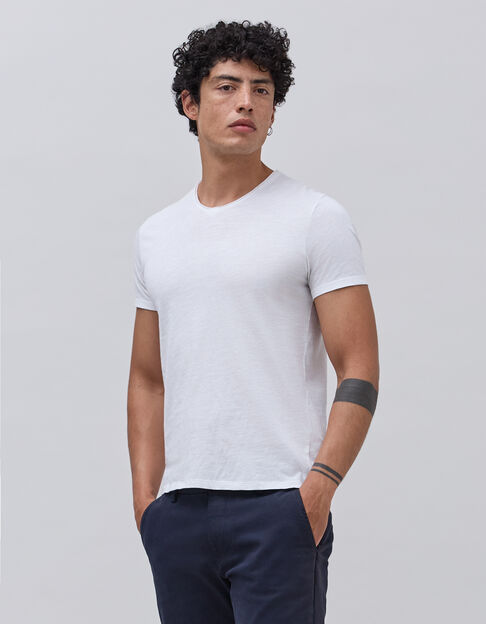 T-shirt L'Essentiel blanc col V Homme - IKKS