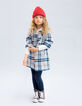 Girls’ grey, blue, black, ecru check coat-1