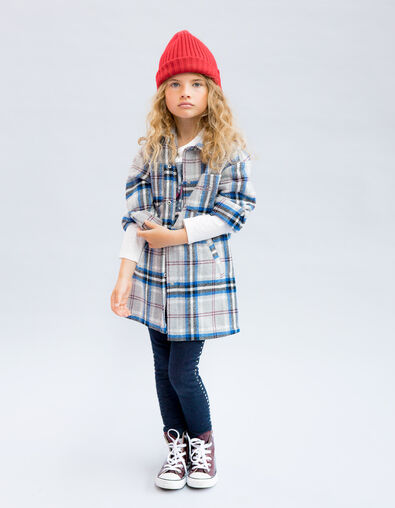 Girls’ grey, blue, black, ecru check coat - IKKS