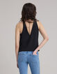 Women's black top with removable rhinestone jewel on back-3