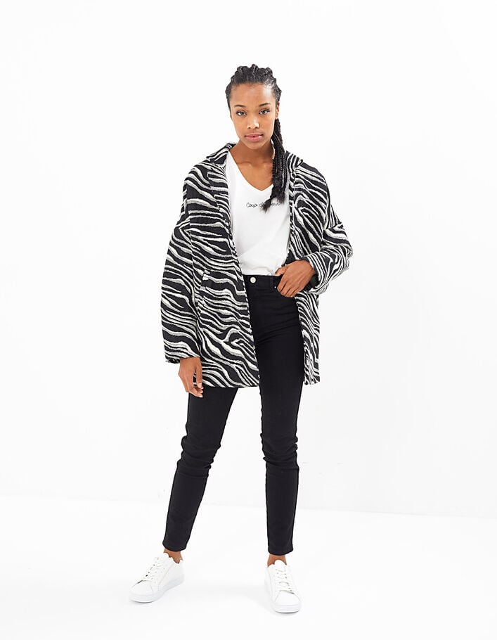 Schwarz-weißer Mantel mit Zebrajacquard I.Code - IKKS