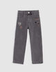 Straight grey jeans with girl's embroidery-3