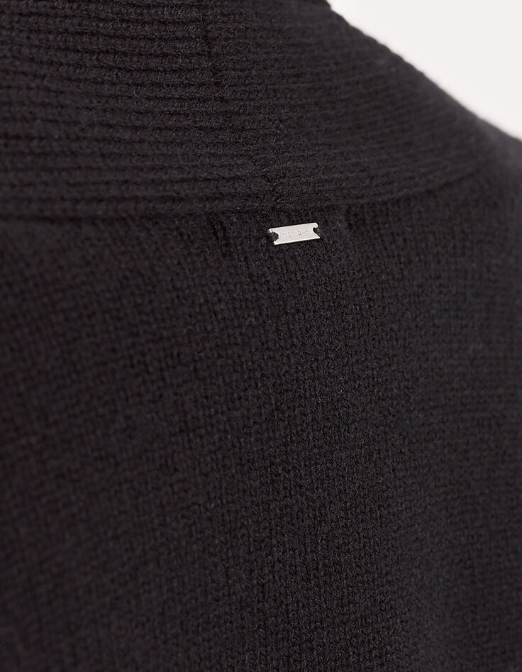 Cardigan mi-long noir en 100% laine torsades poignets femme-4
