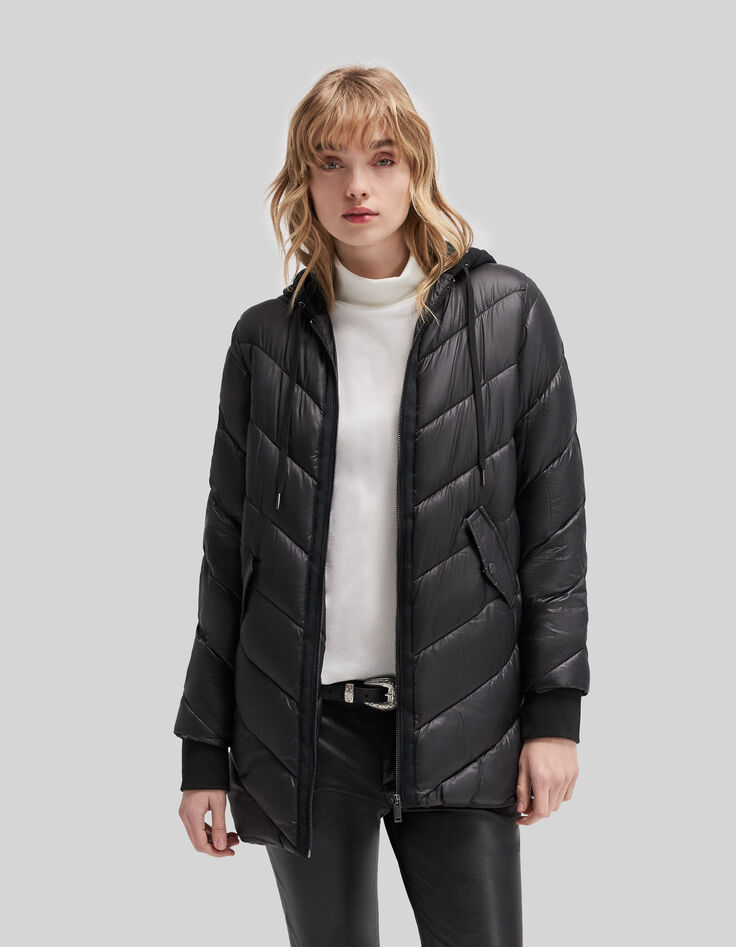 Women’s long light padded jacket+sweatshirt fabric hood-2