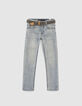 Boys’ blue slim jeans with woven belt-1