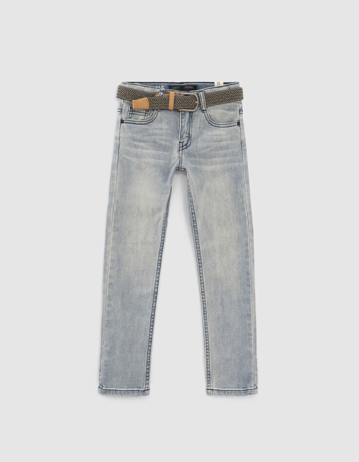 Blauwe slim jeans met gevlochten riem jongens-1