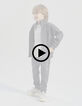 Boy's grey mixed-fabric cardigan with nylon quilted back-10