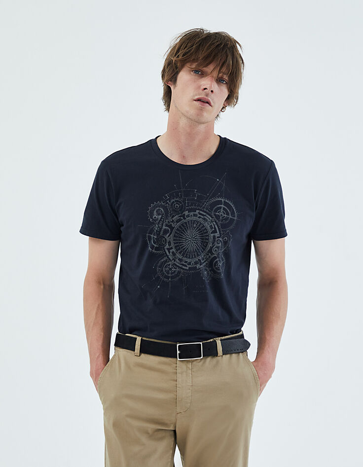 Marineblaues Herren-T-Shirt mit Kompassmotiv-6