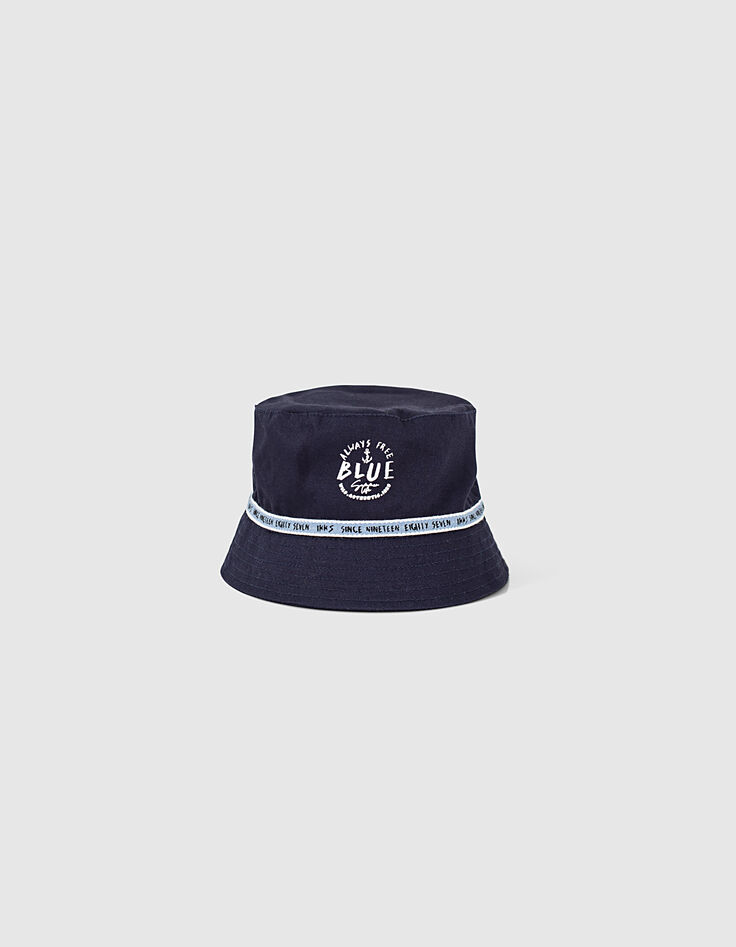 Gorro navy con galón de rayas y letras bebé niño-1