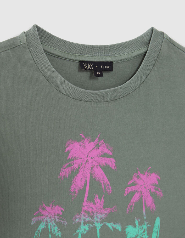 T-shirt kaki visuels palmiers et paillettes fille - IKKS