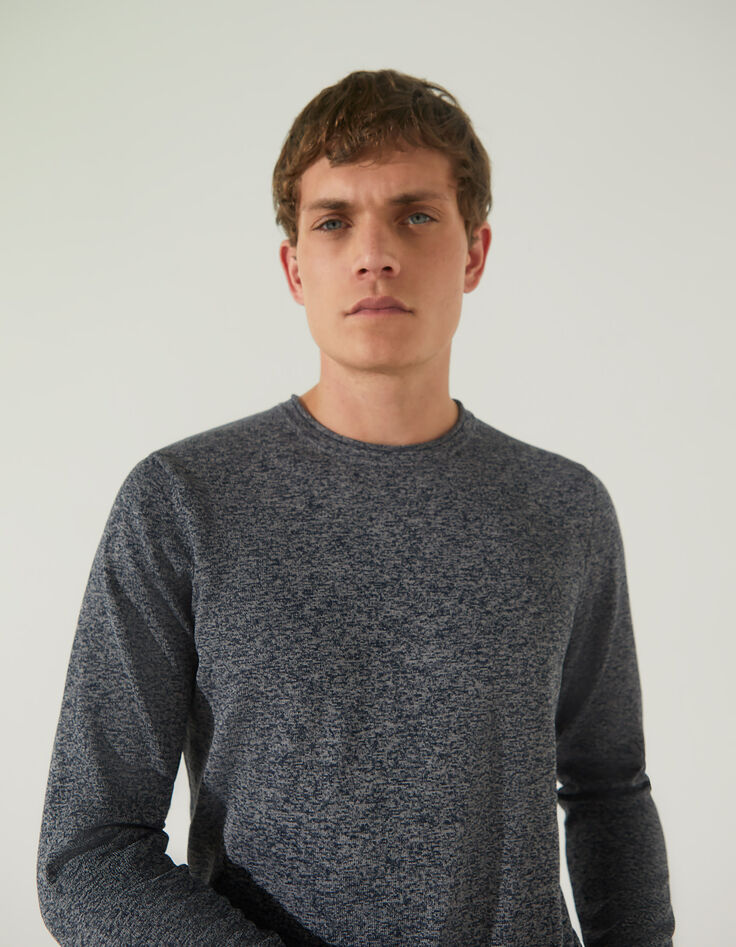 Pull marine tricot mouliné avec bords roulottés Homme-1