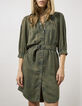 Women’s khaki Tencel shirt dress with quilted collar-2