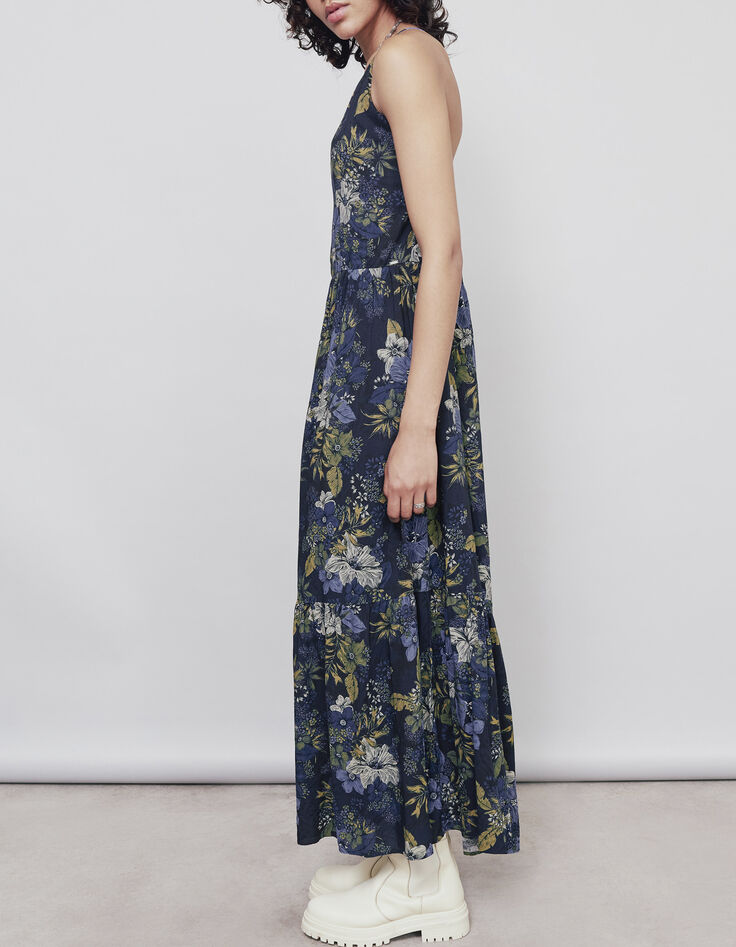 Langes Damenviskosekleid mit tropischem Blumenprint-5