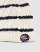 Baby boys’ ecru striped knit beanie & snood, ball badge-4