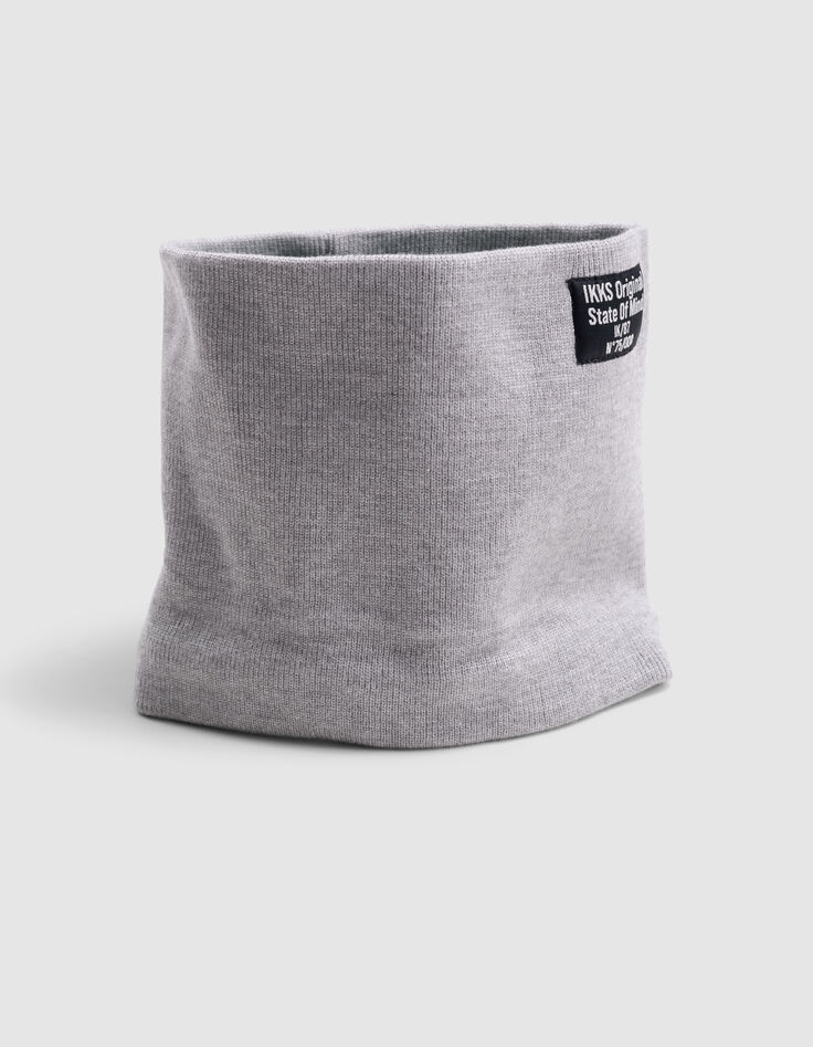 Boy's grey recycled knit rubber logo snood-5