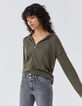 Women’s khaki hooded cardigan with stitch/chain chevron-2