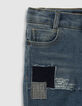 Blauwe jeansbermuda patchworkstijl jongens-3