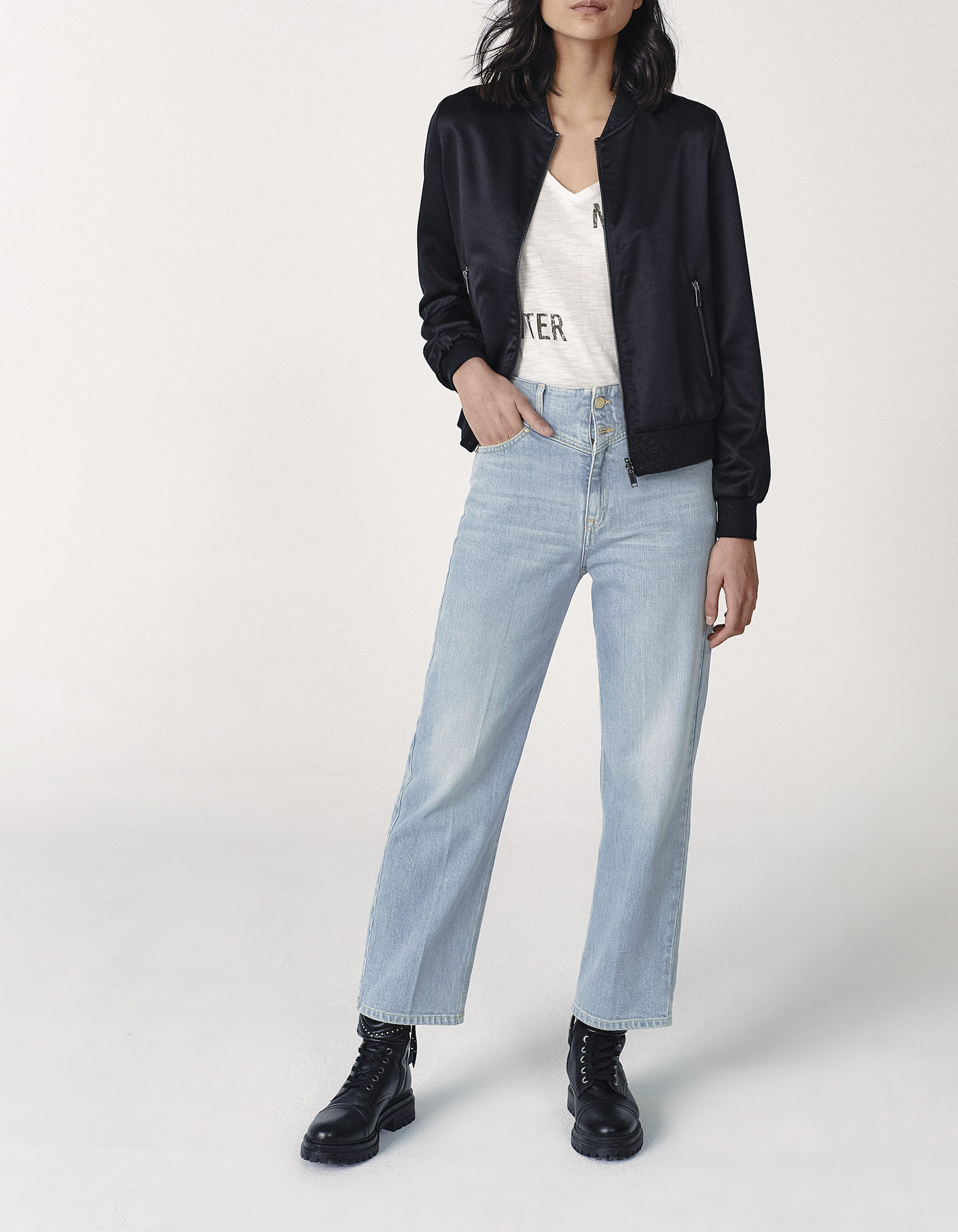 light blue mid-waist cropped slouchy jeans