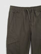 Boys’ khaki cargo trousers with elasticated waist & cuffs-2