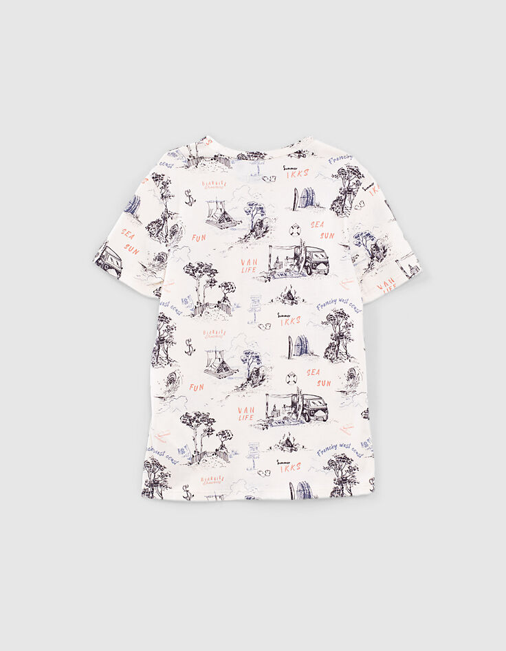 Weißes Jungen-T-Shirt mit Toile-de-Jouy-Print -5