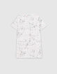 Girls’ white T-shirt dress with tachist print-3