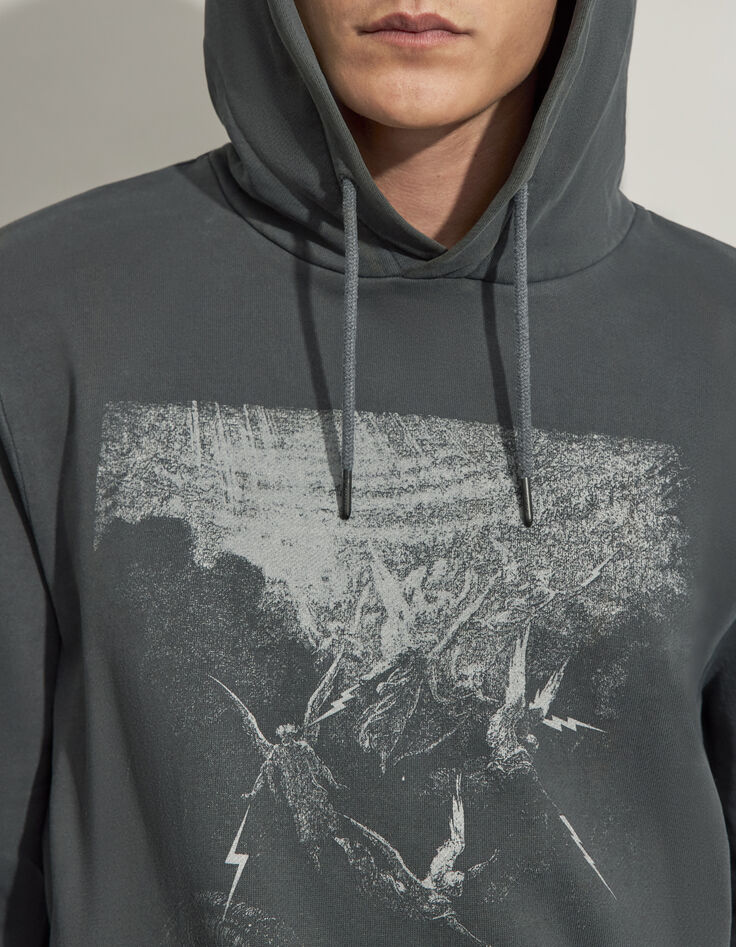 Men’s black rock engraving image hoodie-3