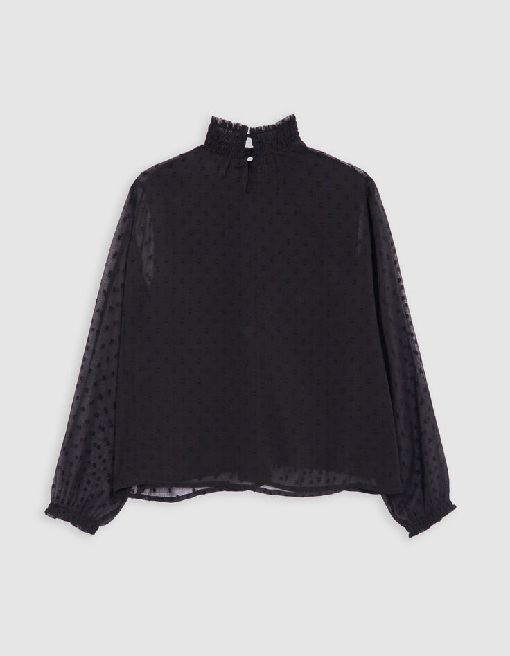 Blusa de niña de gasa negra con estampado de plumetis-4