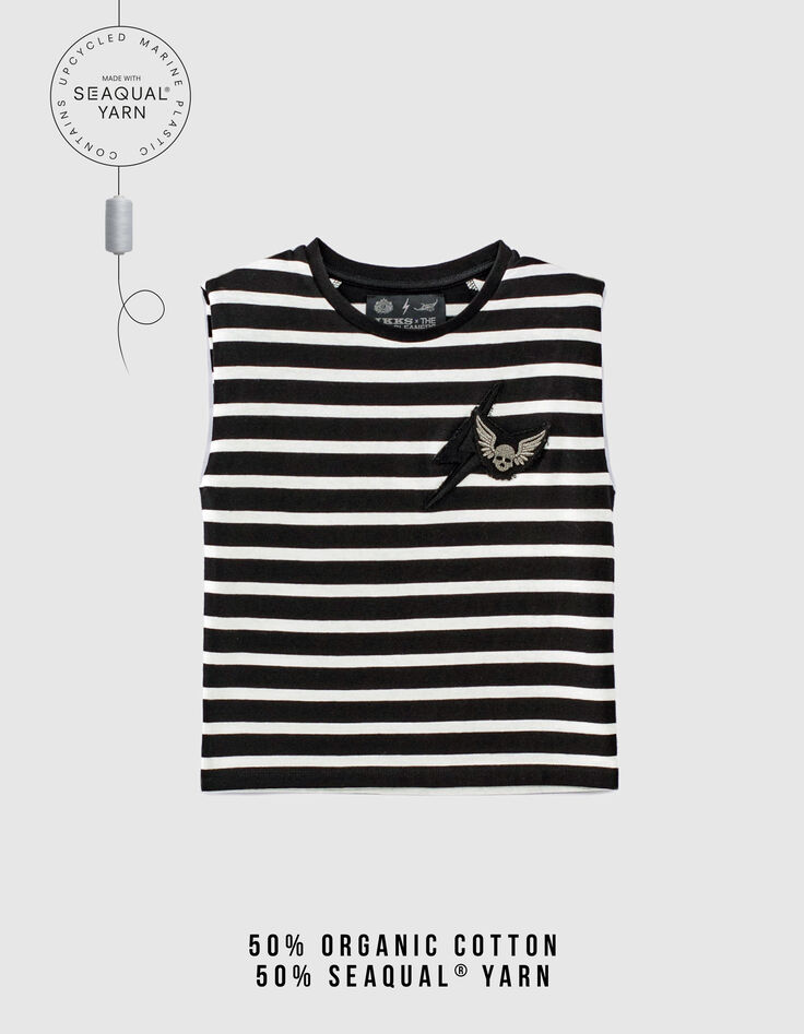 Girls’ black sailor top with ecru stripes and epaulets-1